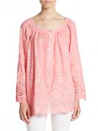 Saks Fifth Avenue Blue Embroidered Button-front Tunic