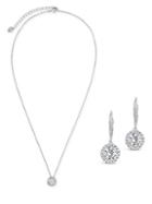 Sterling Forever Sterling Circle Pendant Necklace & Sterling Art Deco Dangle Earring Set