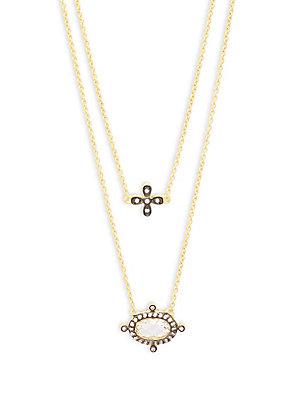 Freida Rothman Double Layered Crown Gold Plated Pendant Necklace