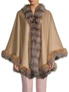 Belle Fare Dyed Fox Fur-trimmed Cashmere & Wool Cape