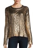 Saks Fifth Avenue Red Foiled Cable Sweater
