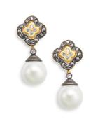 Freida Rothman 11mm White Round Pearl Flower Drop Earrings