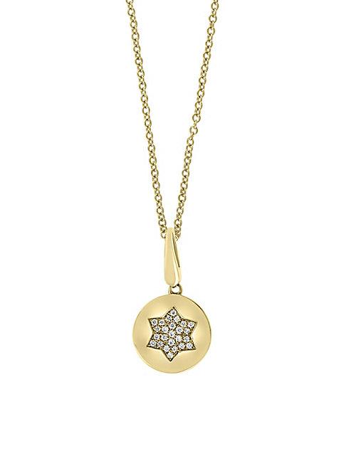 Effy 14k Yellow Gold & Diamond Star Disk Pendant Necklace