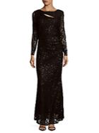 Marina Long Sleeve Sequined Lace Gown