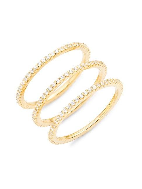 Sterling Forever 14k Golldplated Pave Three-ring Set