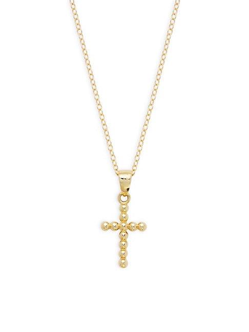 Saks Fifth Avenue 14k Yellow Gold Beaded Cross Pendant Necklace
