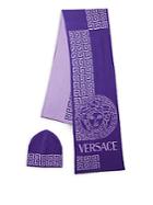 Versace Two-piece Greek Key Patterned Scarf And Beanie Set