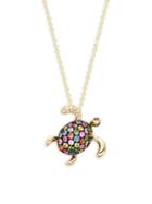 Effy 14k Yellow Gold Multi-color Sapphire & Diamond Turtle Pendant Necklace
