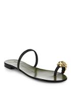 Giuseppe Zanotti Metallic Lion Toe Ring Leather Sandals