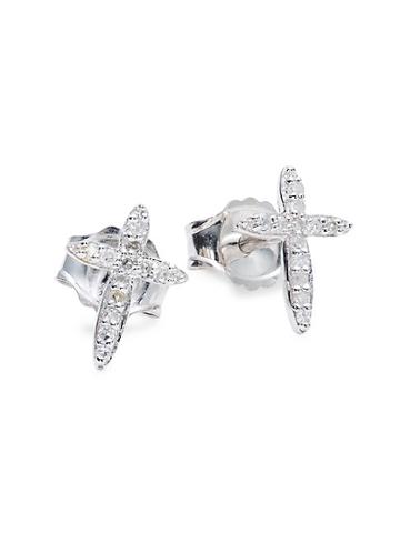 La Soula Sterling Silver & Diamond Cross Stud Earrings