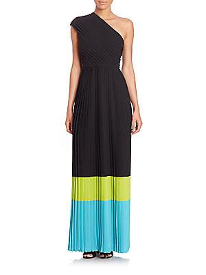 Michael Kors Collection Pleated Silk Colorblock Gown