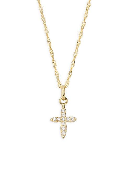 Saks Fifth Avenue Made In Italy Exclusively At Saks Off Fifth. 14k Yellow Gold & Diamond Cross Pendant Necklace