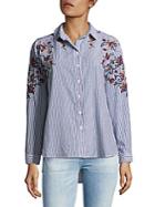 Beach Lunch Lounge Hi-lo Embroidered Cotton Button-down Shirt