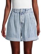 Free People Downtown High-rise Striped Denim Cut-off Shorts