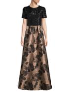Carmen Marc Valvo Infusion Sequined Floral Gown