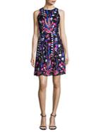 Nicole Miller Embroidered Mesh A-line Dress