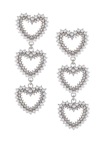 Eye Candy La Glass Pearl Crystal & Silvertone Heart Earrings