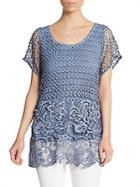Saks Fifth Avenue Blue Circle Eyelet & Lace Top