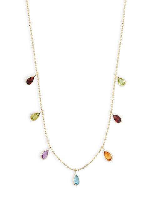 Saks Fifth Avenue Bead Chain 14k Gold & Multi-stone Single Strand Necklace