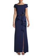 Carmen Marc Valvo Infusion Embellished Ruffled Gown