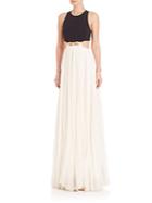 Halston Heritage Cutout Pleated Colorblock Gown