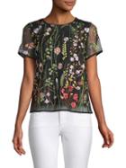 Nanette Lepore Floral-embroidered Cut-out Top