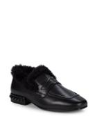 Ash Faux Fur-trimmed Leather Loafers