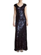 Adrianna Papell Embellished Short Sleeve Gown