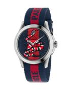 Gucci Le March&eacute; Des Merveilles Snake Stainless Steel & Striped Nylon Strap Watch
