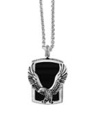 Effy Sterling Silver & Onyx Eagle Dog Tag Pendant Necklace
