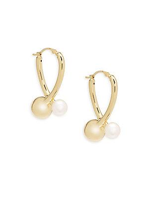 Saks Fifth Avenue Pearl & 14k Yellow Gold Huggie Earrings