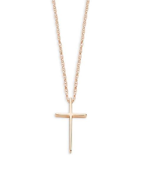Saks Fifth Avenue 14k Rose Gold Swedged Cross Pendant Necklace