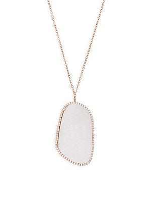 Meira T Druzy & Diamond Rose Goldtone Pendant Necklace