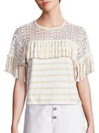 Chlo Striped Fringed Jersey Top