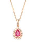 Effy 14k Rose Gold Ruby & Diamond Teardrop Pendant Necklace