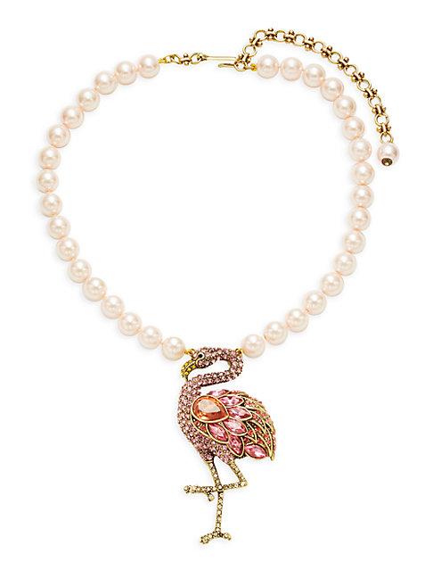Heidi Daus Glass Beaded Multi-color Crystal Flamingo Pendant Necklace