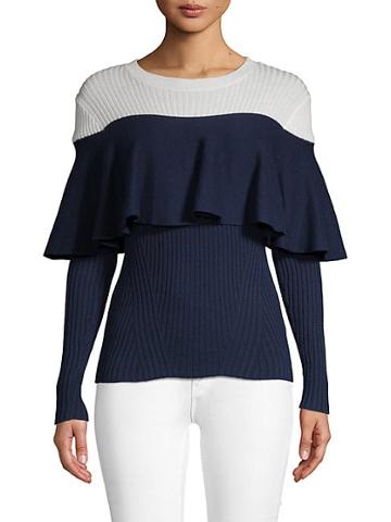 Alcee Ruffled Contrast Cotton Sweater