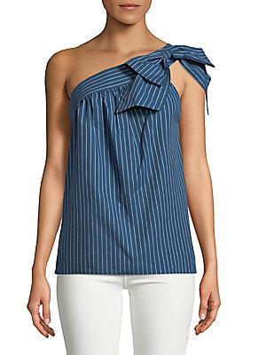 Parker Striped Cotton One-shoulder Top