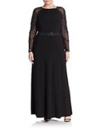 Marina, Plus Size Beaded Sheer Sleeve Gown