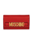 Moschino Logo Pebbled Leather Long Flap Wallet