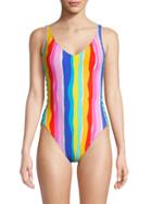 Bleu Rod Beattie Lace-up Rainbow One-piece Swimsuit