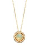 Suzanne Kalan 14k Gold Round Opal & Diamond Pendant Necklace