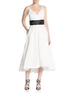 Carmen Marc Valvo Infusion Beaded Jacquard Fit-and-flare Dress