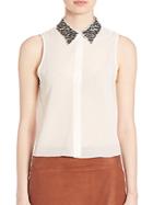 Alice + Olivia Lorrie Embellished Button-front Top
