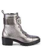 Karl Lagerfeld Paris Pippa Jeweled Strap Metallic-leather Lug Boots