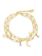 Sterling Forever Moon & Star 14k Goldplated & Cubic Zirconia Multi-strand Bracelet