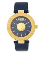 Versus Versace Stainless Steel Blue Dial Leather Strap Watch