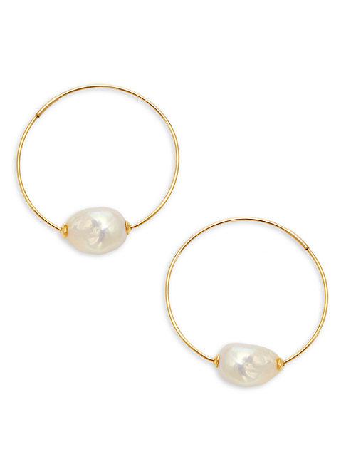 Saks Fifth Avenue 14k Yellow Gold & Baroque Freshwater Pearl Infinity Hoop Earrings