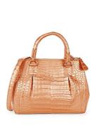 Nancy Gonzalez Convertible Plisse Exotic Leather Top Handle Bag