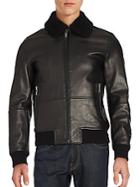 Michael Kors Wool-lined Leather Long Sleeve Jacket